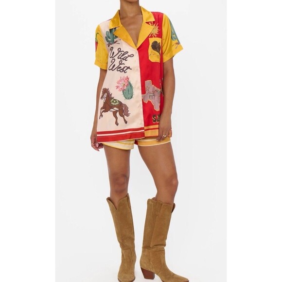 Show Me Your MUMU Home and Away PJ Set Lone Star Silky Shorts Women Size Medium - Picture 2 of 16